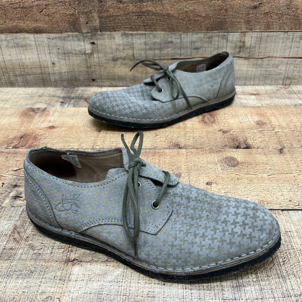 John Fluevog Mens Vintage Gray/Green Leather Suede Pattern Oxfords Size 8